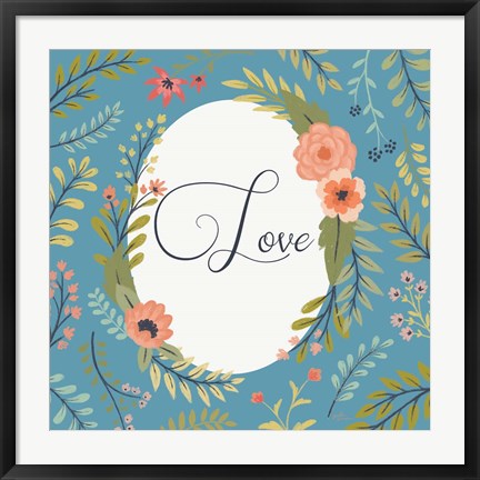 Framed Retro Garden II Blue Love Print