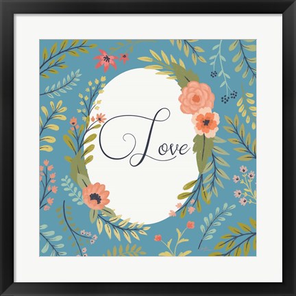 Framed Retro Garden II Blue Love Print