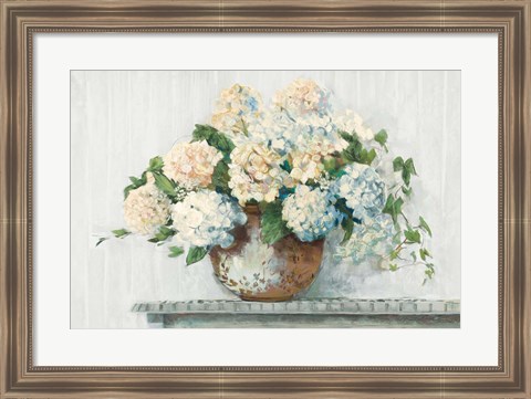 Framed White Hydrangea Cottage Print