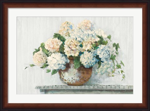 Framed White Hydrangea Cottage Print