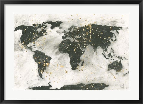 Framed World Map Gold Speckle Print