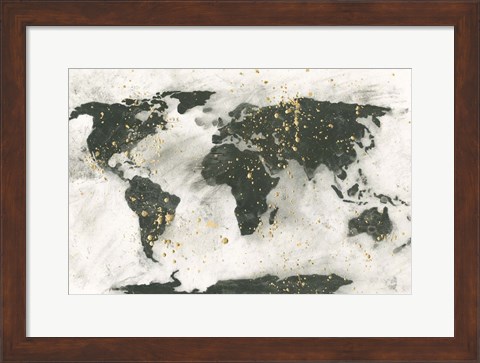 Framed World Map Gold Speckle Print