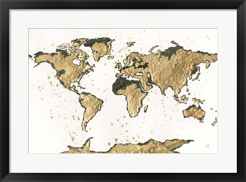 Framed World Map Gold Leaf Print