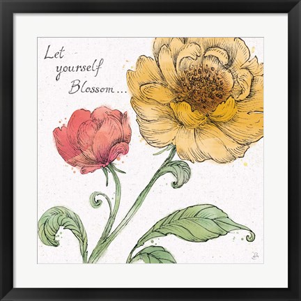 Framed Blossom Sketches III Words Color Print