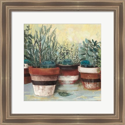 Framed Potted Herbs II Stripes Crop Print