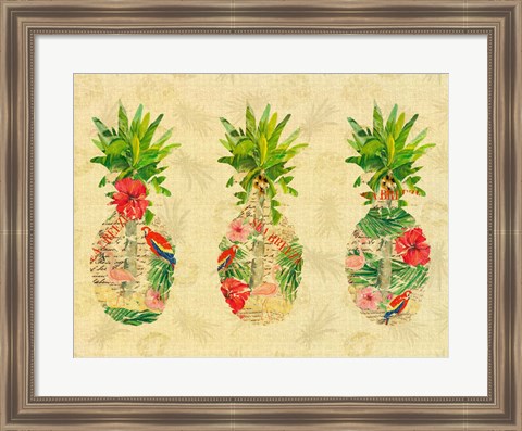 Framed Triple Tropical Pineapple Collage Print