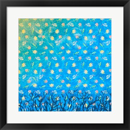 Framed Swim with the Fish Pattern (dark blue) Print