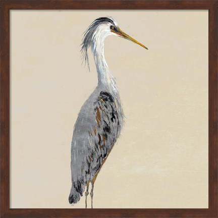 Framed Heron on Tan I Print