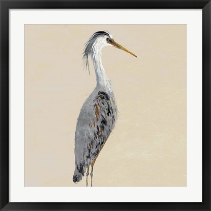 Framed Heron on Tan I Print