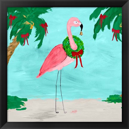 Framed Fa La La La Flamingo Holiday I Print
