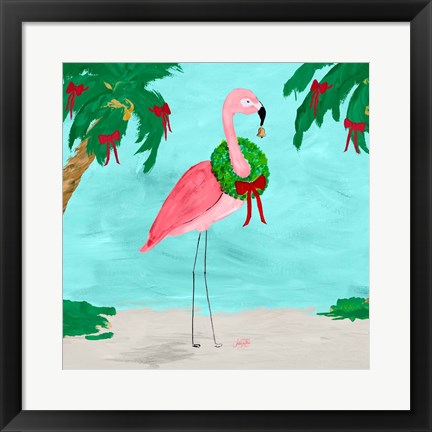 Framed Fa La La La Flamingo Holiday I Print