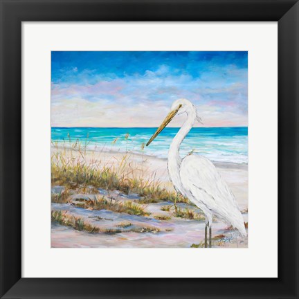 Framed Egret on the Beach Print