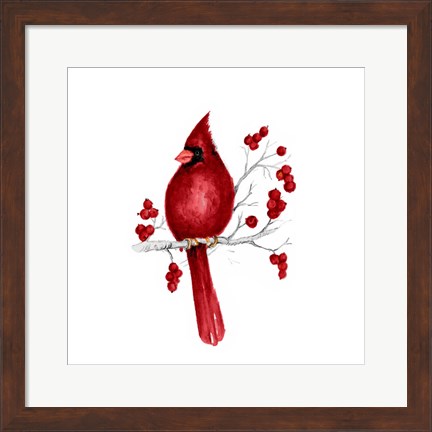 Framed Winter Cardinal in Red II Print