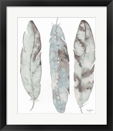 Framed Three Blue Feathers Print