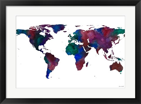 Framed World Map Watercolor Print