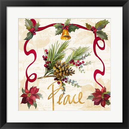 Framed Christmas Poinsettia Ribbon II Print