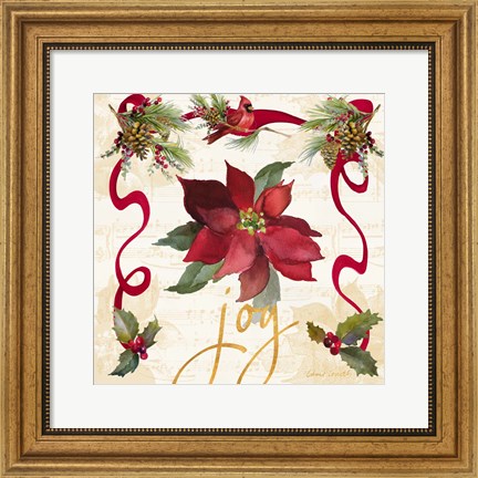 Framed Christmas Poinsettia Ribbon IV Print