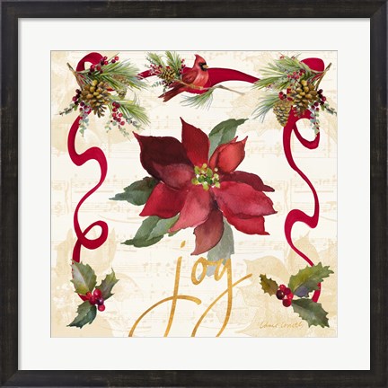 Framed Christmas Poinsettia Ribbon IV Print