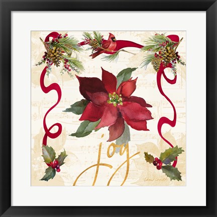 Framed Christmas Poinsettia Ribbon IV Print