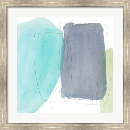 Framed Teal and Grey Abstract I Print
