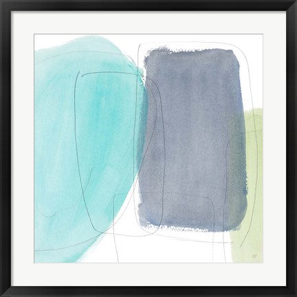 Framed Teal and Grey Abstract I Print