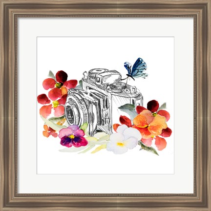 Framed Camera Sketch on Fall Floral II Print