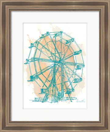 Framed Teal Ferris Wheel I Print