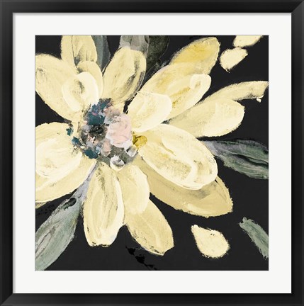 Framed Yellow Blooms on Black I Print