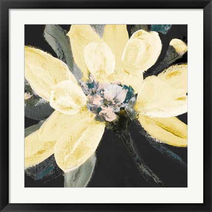 Framed Yellow Blooms on Black II Print