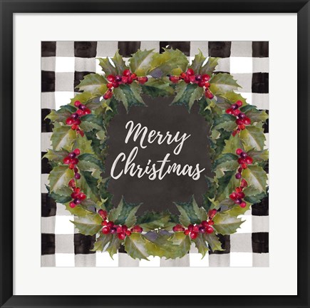 Framed Buffalo Plaid Christmas Wreath Print