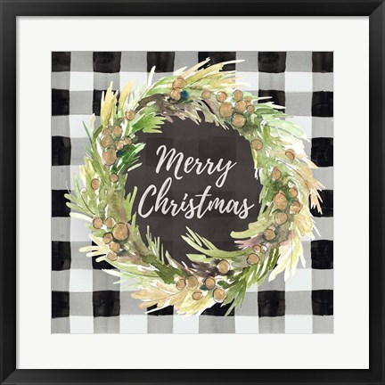 Framed Buffalo Plaid Christmas Wreath Print