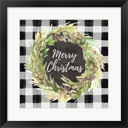 Framed Buffalo Plaid Christmas Wreath Print