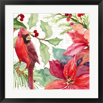 Framed Poinsettia and Cardinal II Print