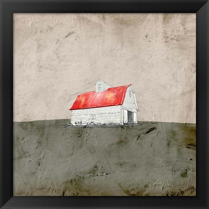 Framed Red and White Barn Print