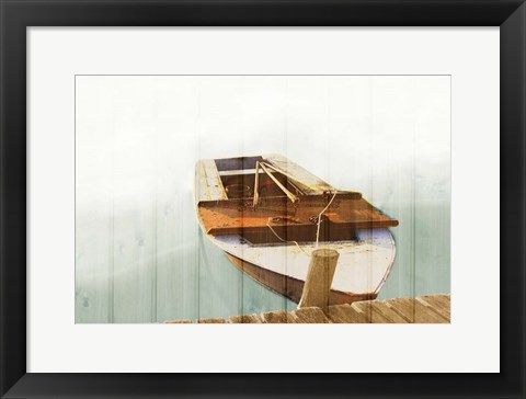 Framed Boat with Textured Wood Look II Print