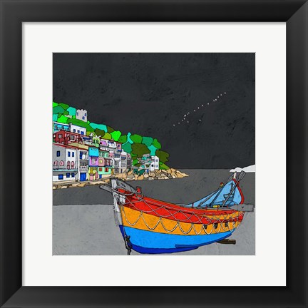 Framed Boat Ride along the Coast I Print