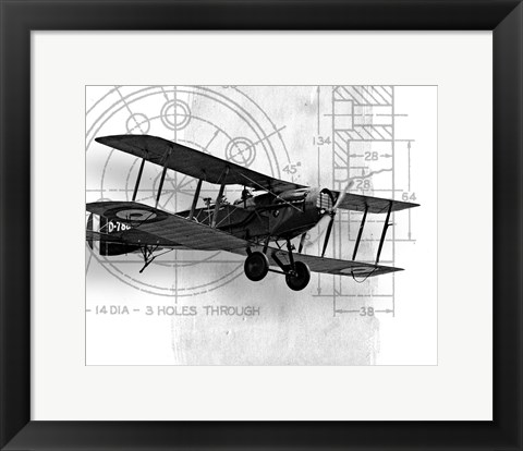 Framed Flight Plans BW I Print