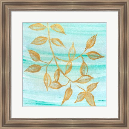 Framed Gold Moment of Nature on Teal II Print