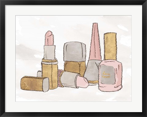 Framed Pink Pastel Makeup Set Print