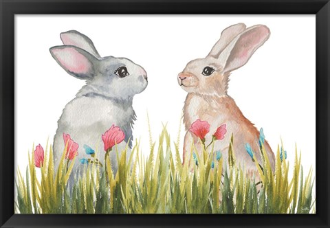 Framed Bunnies Among the Flowers II Print