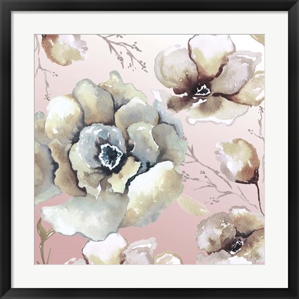 Framed Neutral Flowers on Pink II Print