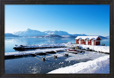 Framed Fishing Dock on the Fjord Print