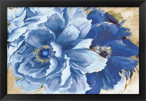 Framed Beautiful Peonies in Indigo Print