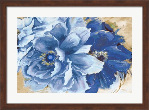 Framed Beautiful Peonies in Indigo Print