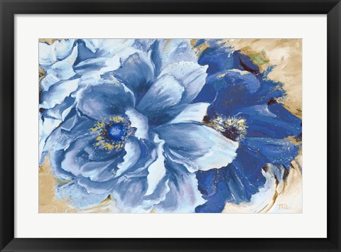 Framed Beautiful Peonies in Indigo Print