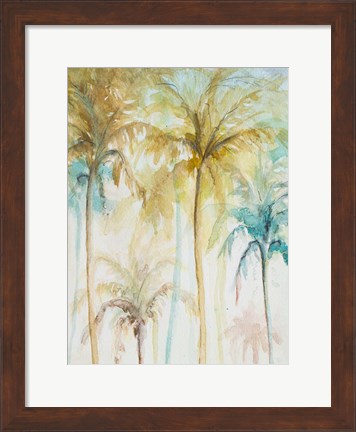 Framed Watercolor Palms in Blue II Print