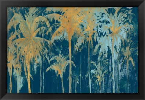 Framed Teal and Gold Palms Print