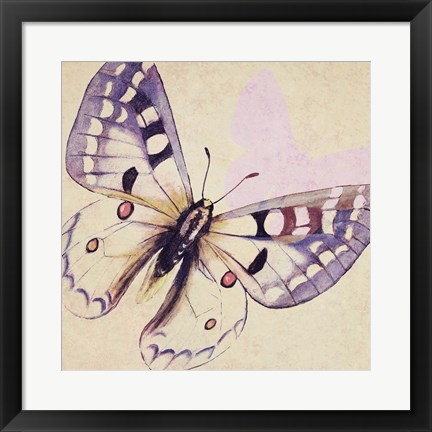 Framed Lavender Butterfly on Cream Print