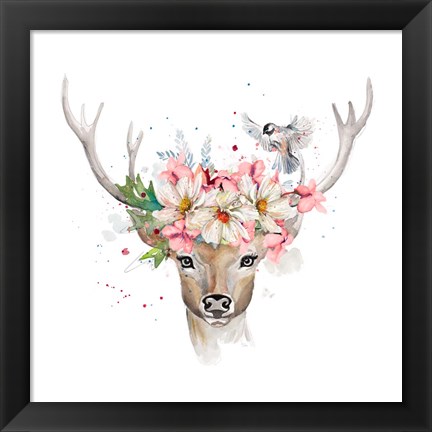 Framed Floral Woodland Deer Print