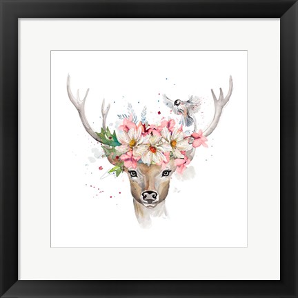 Framed Floral Woodland Deer Print